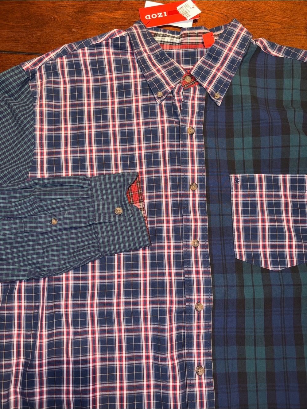 IZOD Men's Large Patchwork Mixed Multi-Plaid Flannel Button-Down Shirt & Collar